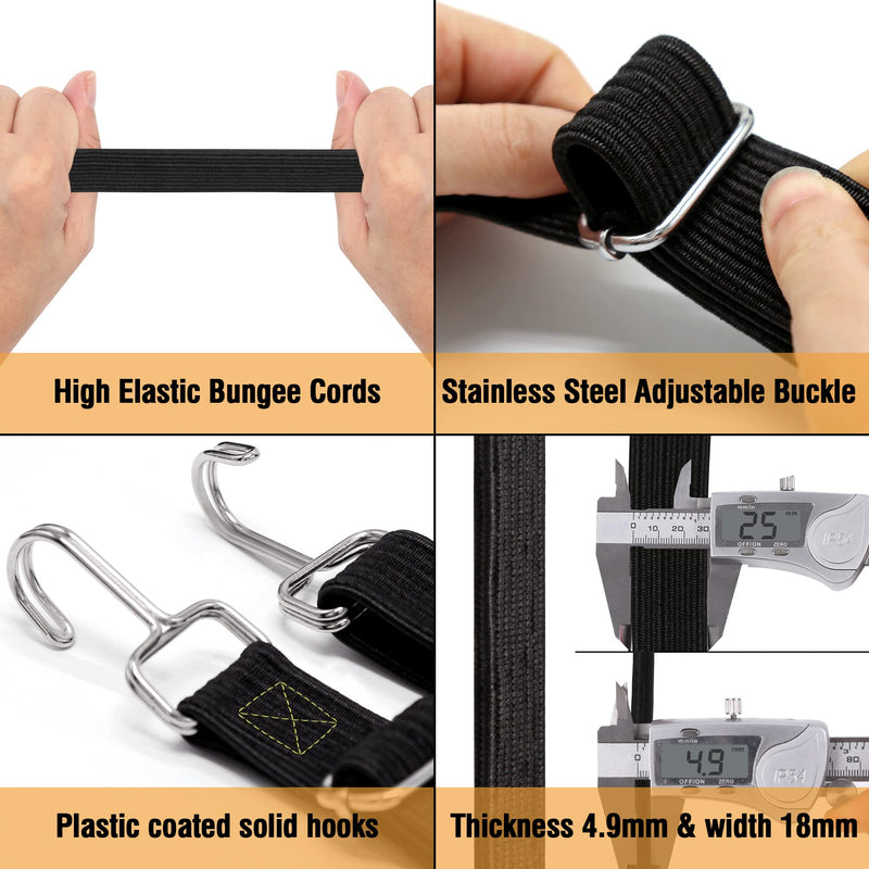 Bungee Cords Heavy Duty Outdoor, Long Adjustable Bungee Cords with Hooks Flat, 80 Inch High Elastic Rubber Bungee Straps with Hooks for Luggage, Roof Racks, Tarpaulin, Moving Cargo, Camps, Tarps 4pcs-80inch-Black