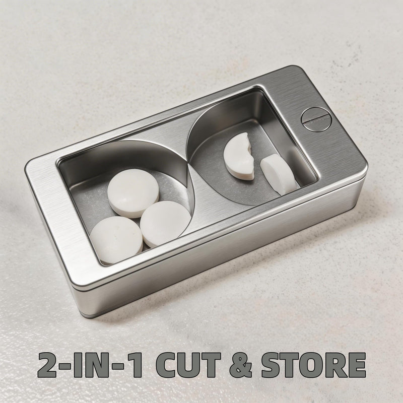 Professional Pill Cutter & Splitter - Precision Aluminum Tablet Slicer for Small, Large & Tiny Tablets | Cortador for Accurate Medicine & Vitamin Doses (Silver) Silver