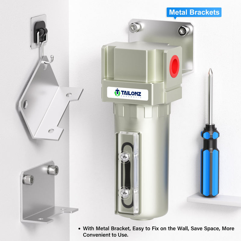 TAILONZ PNEUMATIC 3/4" NPT Industrial Compressed Air Desiccant Dryer, Used for Dry Air, Compressed Air, Water Separator, Plasma Cutting Machine and Other Metal Bowl with Activated Carbon Bag 3/4" NPT/Carbon Filter