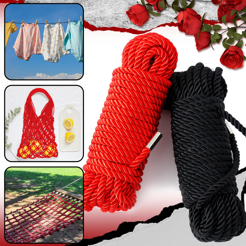 4 Pcs Valentine Soft Silk Rope Twisted Trim Cord Nylon String Bracelet Set Include 2 Skin Friendly Rope and 2 Adjustable Bracelet 32.81 ft Ankle Cuffs Accessories(Black, Red) Black, Red