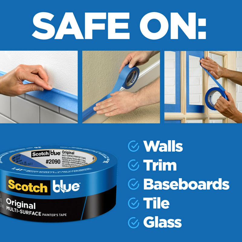 Scotch Painter's Tape Original Multi-Surface Painter's Tape, Blue, Paint Tape Protects Surfaces and Removes Easily, Multi-Surface Painting Tape for Indoor and Outdoor Use, 1.41 in x 60 Yards, 2 Rolls