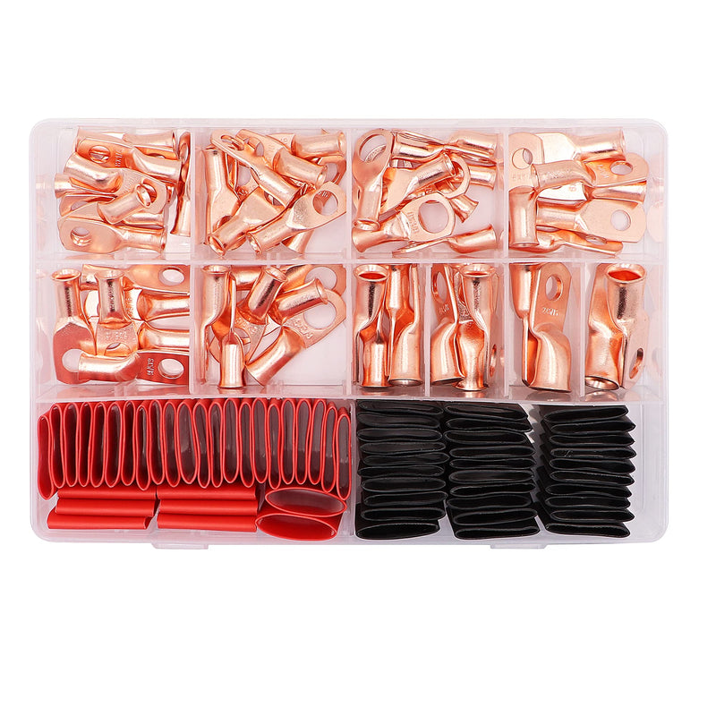 120Pcs AWG 8 6 4 2 Copper Wire Lugs Set,60Pcs Battery Cable Closed End Tubular Ring Terminals Connectors with 60Pcs 3:1 Adhesive Heat Shrink Tube AWG8- 2