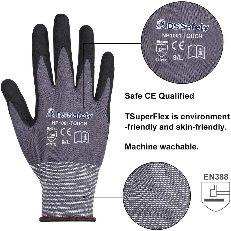NP1001 Safety Work Gloves Comfort Stretch Fit Power Grip Smart Touch Durable Foam Coated Large (Pack of 12) 12 Pairs