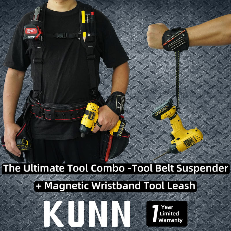 KUNN Tool Belt Suspenders for Men with Magnetic Wristband,Heavy Duty Work Suspender for Construction Electricians Carpenter Framer Tool Belts,Black SW00A-BLK - NewNest Australia
