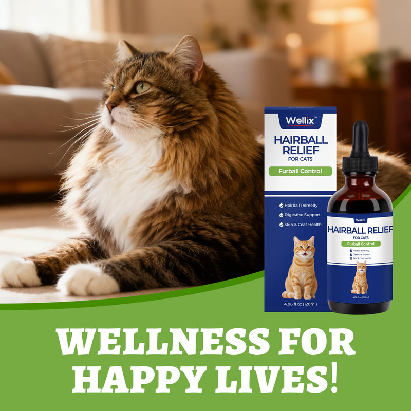 Wellix 120ml Cat Hairball Remedy Drops, Hairball Treatment & Relief for Cats, Natural Cat Furball Control Treats with Psyllium Husk, Omega 3, Support Skin & Coat, Digestive Health-Chicken Flavor Hairball Control