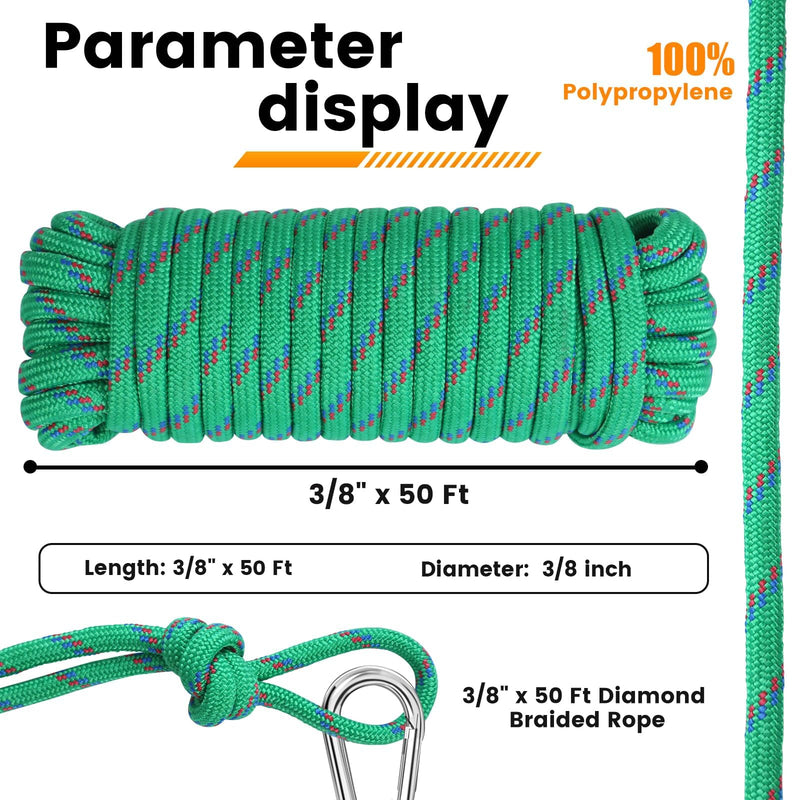 MaxxHaul 50227 3/8" x 50 Ft Diamond Braided Rope Extra Strength-Sunlight and Weather Resistant, Multicolor 3/8" x 50' One Pack