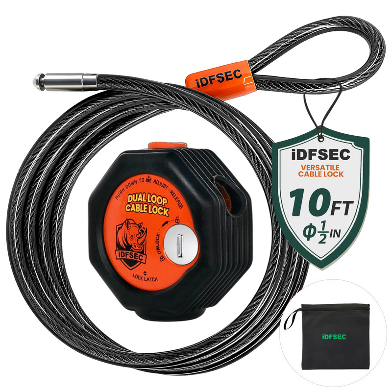 Heavy Duty Adjustable Cable Lock with 4 Keys 10' x 1/2" Diameter