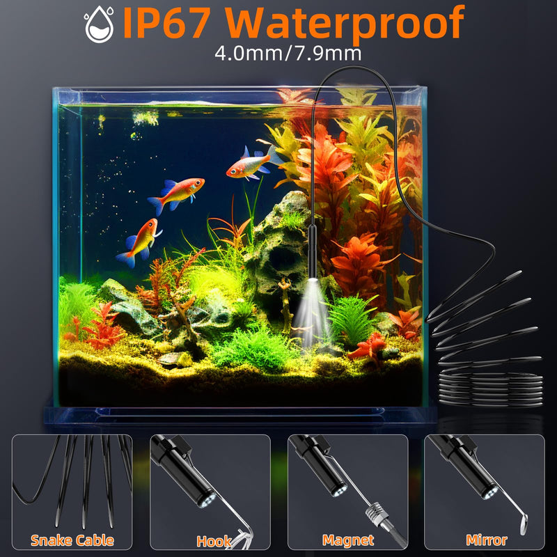 Endoscope Camera with Light, 1920P HD 4.3" Display Borescope Camera with 8 Adjustable LED Lights, 16.5ft Semi-Rigid Snake Camera with Light, IP67 Waterproof Inspection Camera, Cool Gadgets for Men