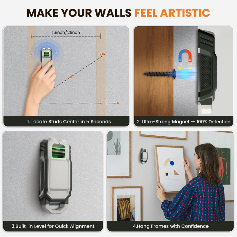 Stud Finder with Picture Hanging Kit - Strong Magnet Stud Finder Wall Scanner 85 PCS Picture Hangers Essentials with Level and Magnetic Markers
