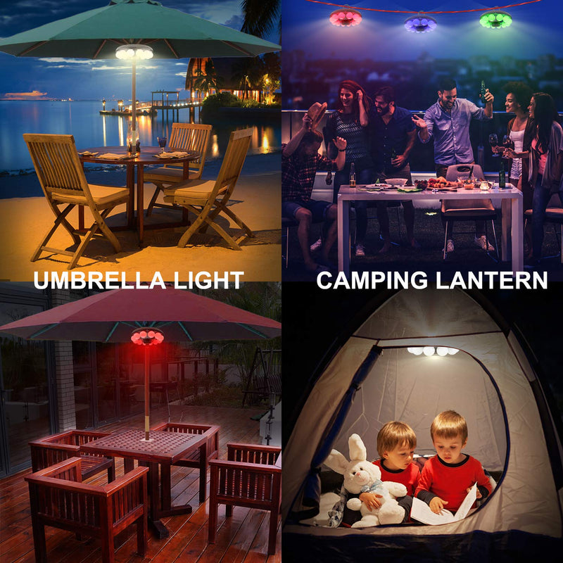 Patio Umbrella Light, 3xD Battery Operated Umbrella Pole Light with Remote 80Ft Through Wall, 12 Bulb 60 LEDs, 4 Modes, 12 Color Changing Outdoor Camping Light with Hanging Ring for Umbrella