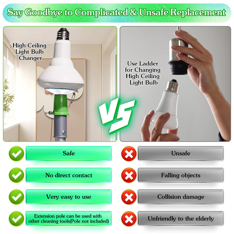 Enhon Light Bulb Changer for High Ceilings and Recessed Lights, Suction Cup Flat Lightbulb Remover Tool Compatible with DocaPole and Other Standard Threaded Extension Pole (Pole Not Included), Green