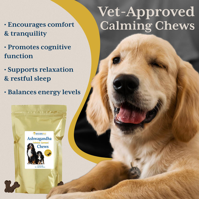 Ayush Pet Ashwagandha Calming Support Chews, Ayurvedic Calming Supplement for Dogs and Cats, Ashwagandha Herbal Supplement, 30 Chews - PawsPlanet Australia