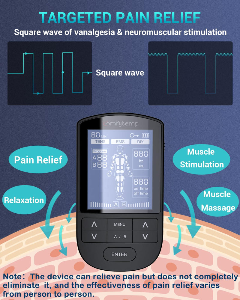 Comfytemp TENS Unit Muscle Stimulator for Pain Relief Therapy, FSA HSA Eligible TENS Machine with 24 Modes and DIY, Dual Channel EMS Unit, Pulse Muscle Massager for Back, Shoulder, Sciatica, Knee