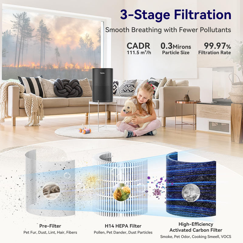 Tailulu Official AP050 AP052 Air Purifier Replacement Filter(2 Pack) Yellow 2pcs