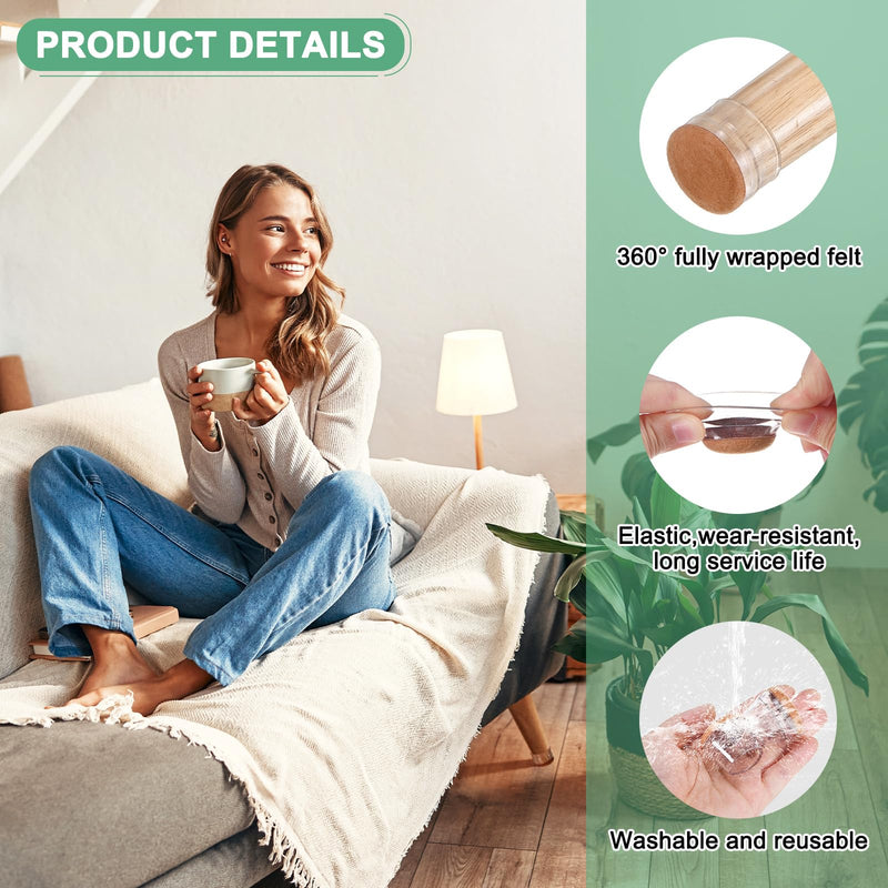 32-Pack Chair Leg Floor Protectors, 0.94-1.14 Inch Silicone Cups Round Felt Furniture Pads for Hardwood Floors/Laminates/Carpets, Chair Leg Covers Socks [Transparent Brown] Transparent Brown Fit 0.94-1.14"