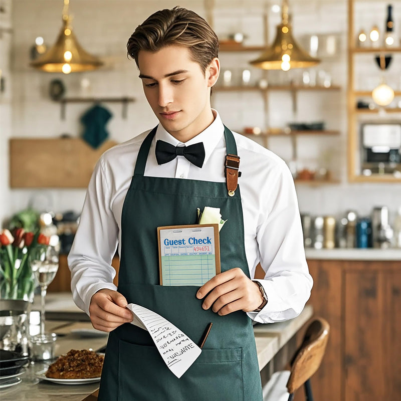 Guest Checks Server Note Pads 6 Pack 300 Orders, Green Guest Check Pads with Bottom Receipt, Waitress Notepad for Restaurant Business 6PCS