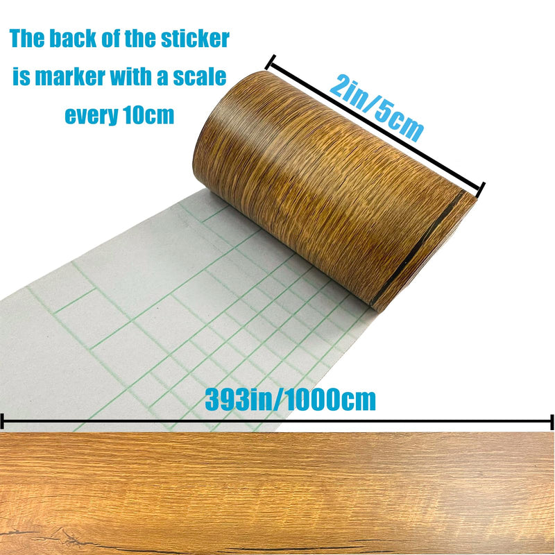 YESUS Brown Border Peel Stick Wood Grain Wallpaper Border Removable Waterproof Bathroom Mirror Frame Sticker 2inch by 393inch