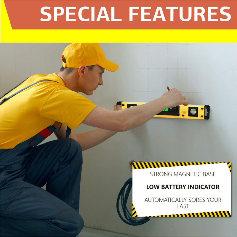 Digital Level Shefio - 18 Inch Level - Magnetic, Ip54 Dustproof And Waterproof - Protractor - Includes Batteries And Carrying Case - Smart Level