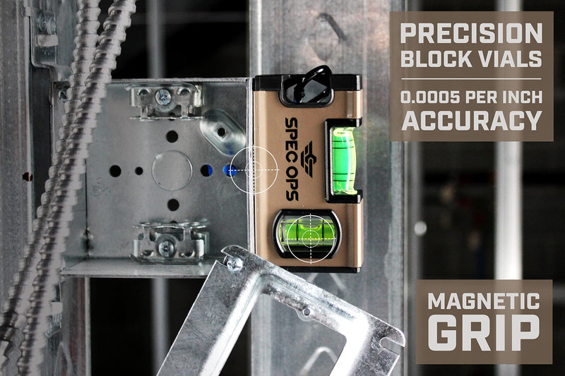 Spec Ops Tools 4" Magnetic Pocket Level, 33% Larger Block Vials, Includes Carabiner, 3% Donated to Veterans 4" Magnetic Pocket Sized
