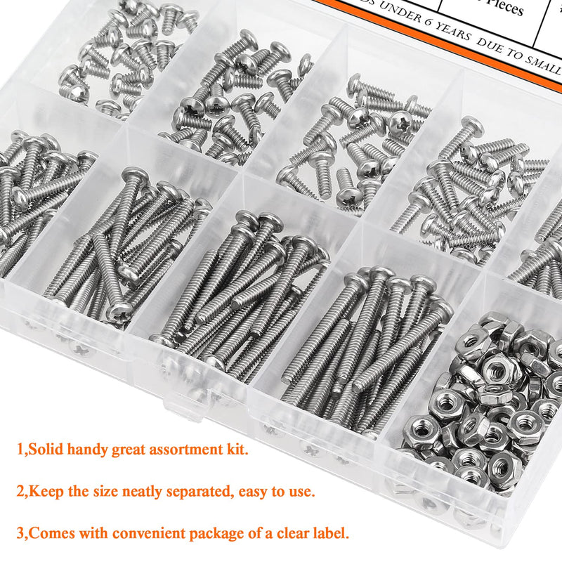 240 Pieces #4-40 Phillips Pan Head Machine Screws Nuts Assortment Kit, Coarse Thread, Fully Machine Threaded, 304 Stainless Steel