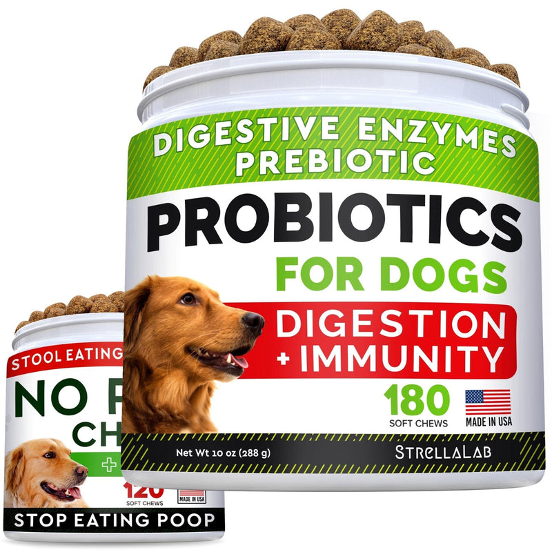 No Poo Treats + Dog Probiotics for Picky Eaters Bundle - No Poop Eating for Dogs + Chewable Fiber Supplement - Digestive Enzymes + Prebiotics - Coprophagia Stool Eating Deterrent + Improve Immunity