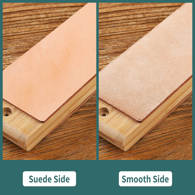 Angerstone Oversize Double Sided Leather Strop Kit(14.3" x 3" Knife Stropping Leather）with Ergonomic Handle - Knife Strop for Sharpening Knives, Wood Carving Chisels, Buffing Compound Included