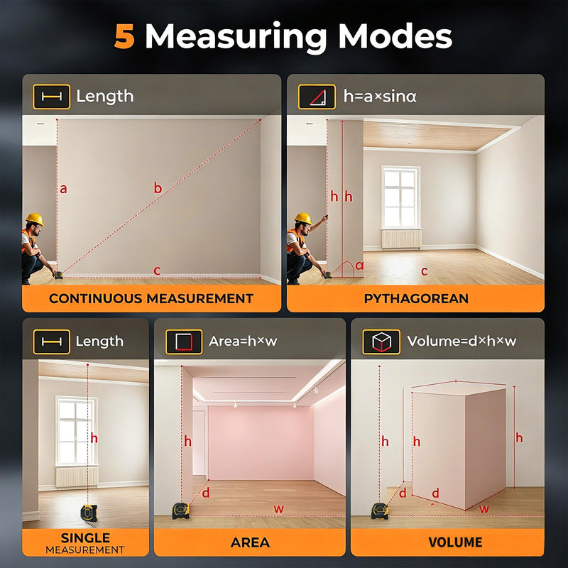 Voice Intelligent Tools Tape Measure 3-in-1 Laser Digital Measuring Tape Ruler-LCD Backlight 5M/16Ft Tape & Laser 80m/262Ft Rangefinder,Crosshairs Markings,Data Storage (Yellow, 80m/262ft) Yellow