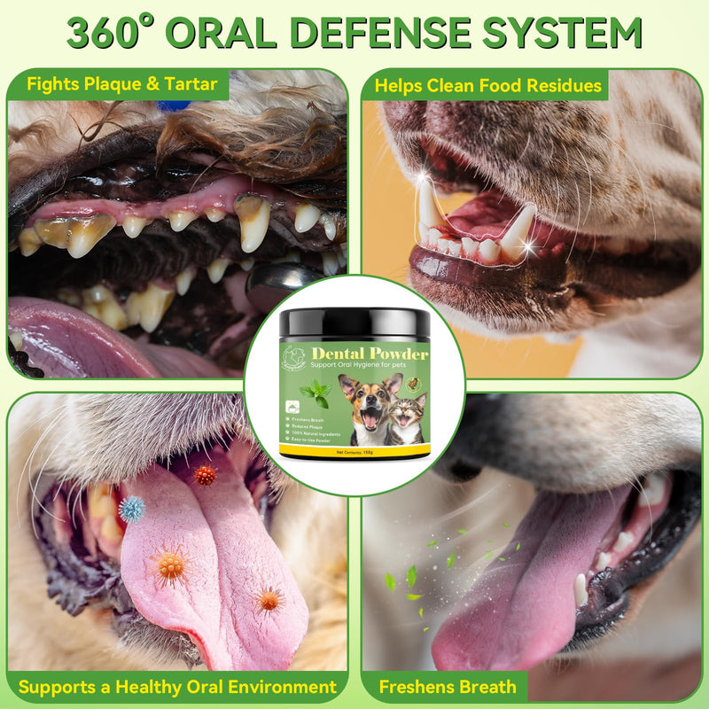 Dog Dental Powder - Plaque and Tartar Control with Bad Breath Freshener for Dog and Cat, Easy-Use Teeth Cleaning Powder with Mint,Suitable for All Breeds & Sizes,60 Day Supply