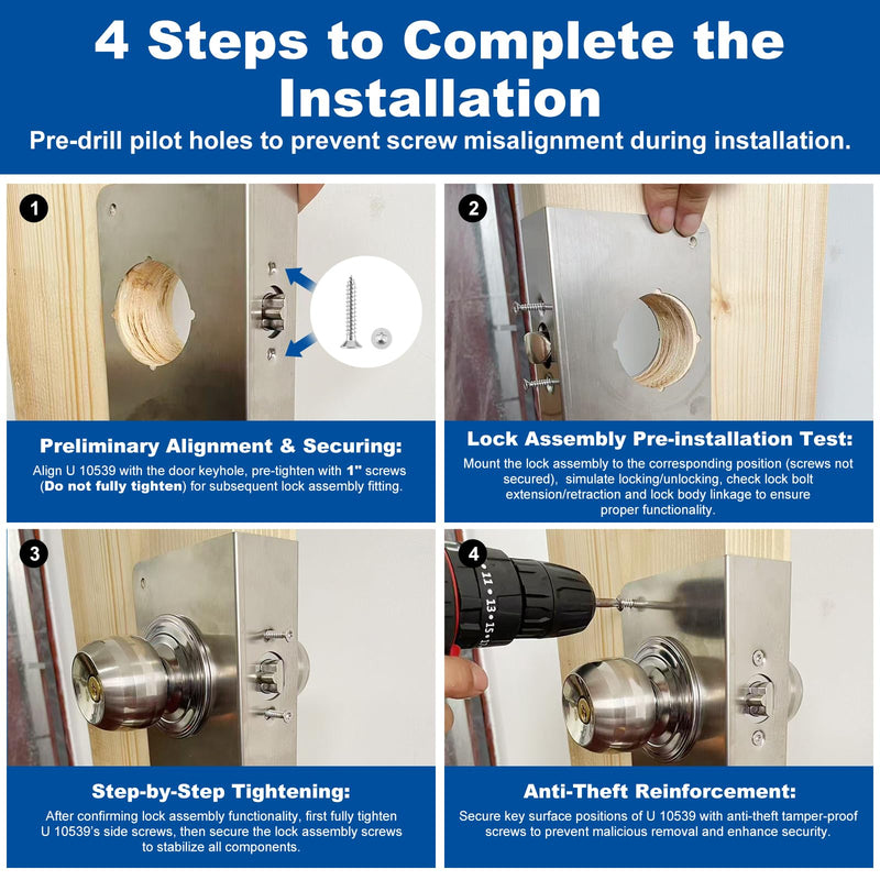 2025 Upgraded U 10539 Stainless Steel Lock and Door Reinforcement Plate for 1-3/4 inch Thickness, 2-3/8 inch Backset, and 2-1/8 inch Bore (Single Pack)