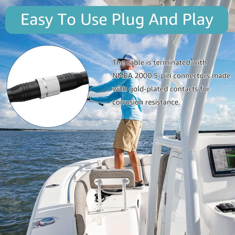 NMEA 2000(N2K) 1 Meter Extension Cable – Backbone & Drop Cable Compatible with Lowrance Simrad B&G Navico Network 5 Pin M12 Thread Marine Grade Cable. (3.28FT) 3.28Feet