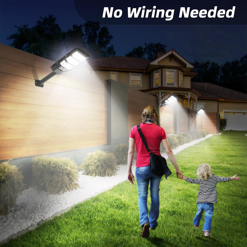 Solar Street Lights Outdoor 2 Pack, 6500K Solar Lights Outdoor Waterproof with Motion Sensor, Lamparas Luces Solares para Exteriores Dusk to Dawn Commercial Lighting for Yard Path 3H2P