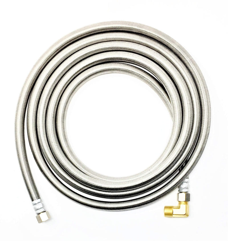 Premium Stainless Steel Dishwasher Hose - 10 FT No-Lead Burst Proof Water Supply Line 3/8" comp x 3/8" comp with attached 90 degree 3/8" comp x 3/8" MIP elbow - 10 year warranty