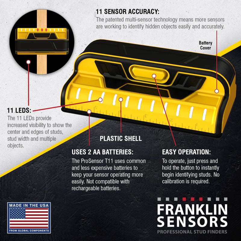 Franklin Sensors ProSensor T11/X1100 Stud Finder with 11-Sensors, Wood & Metal Stud Detector/Wall Scanner for Drywall Medium