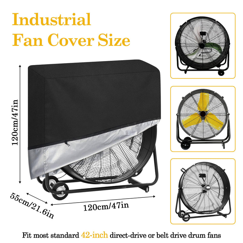 Klmnop Industrial Fan Cover 42 Inch, Waterproof Outdoor Fan Cover & Dustproof Protective for 42" Direct-Drive Drum Fans, 47.2"x21.7"x47.2" (Black) Black