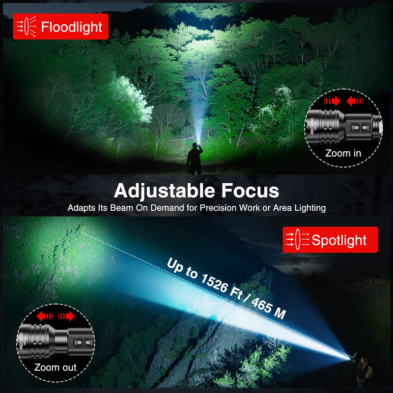 RECHOO Rechargeable Flashlights High Lumens, 7Modes Dual-Switch Flashlight Rechargeable with LCD Digital Display, Super Bright Flashlight Powerful Flash Light LED Flashlights for Home Camping Black-2Pcs