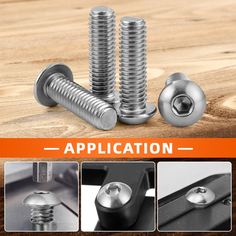 1/4-20 x 1/2" Button Head Socket Cap Bolts Screws, 18-8 Stainless Steel, Bright Finish, Full Thread, Allen Hex Drive, 25 PCS 1/4-20 x 1/2"