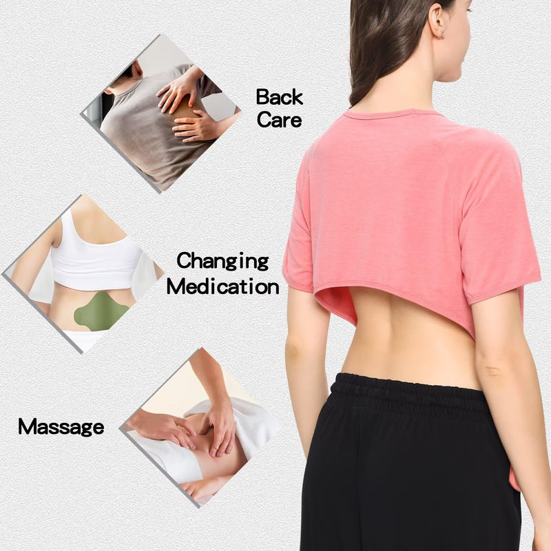 Landofgenie Unisex Backless Surgery Recovery Shirts for Women Men Suitable for Back Treatment,Nursing, Homes Massage Pink Large
