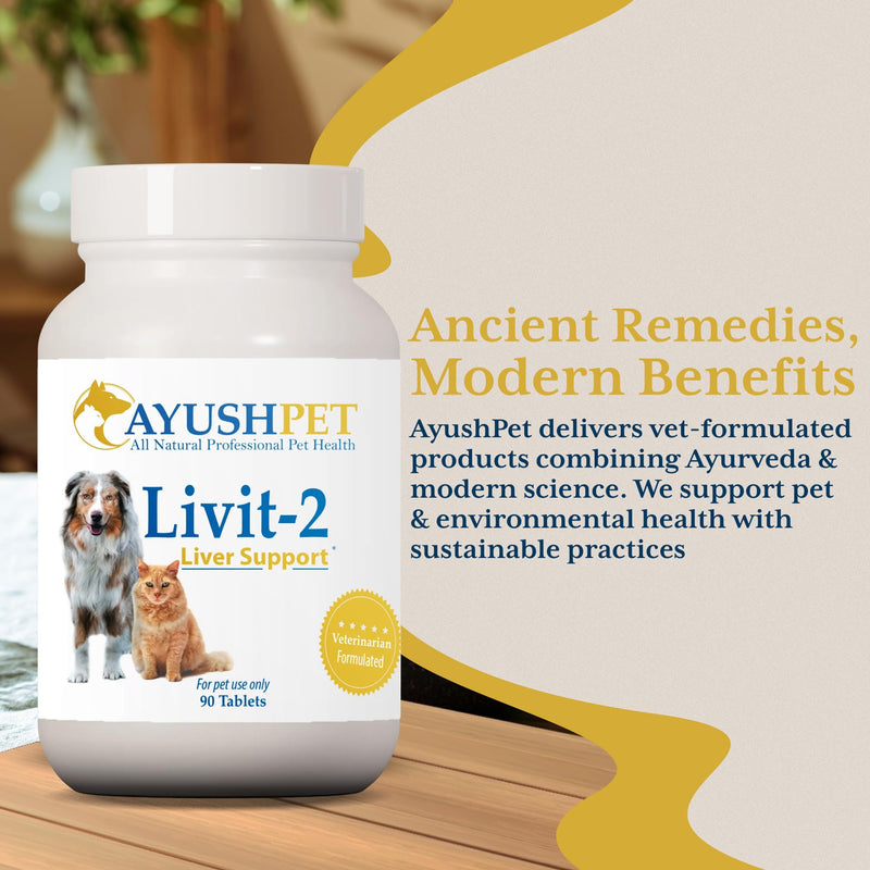 Ayush Herbs Livit-2 Pet Health Supplement, Liver and Gastrointestinal Support, Healthy Skin and Hair, Small or Large Animal, Young or Senior Pet, 90 Tablets - PawsPlanet Australia
