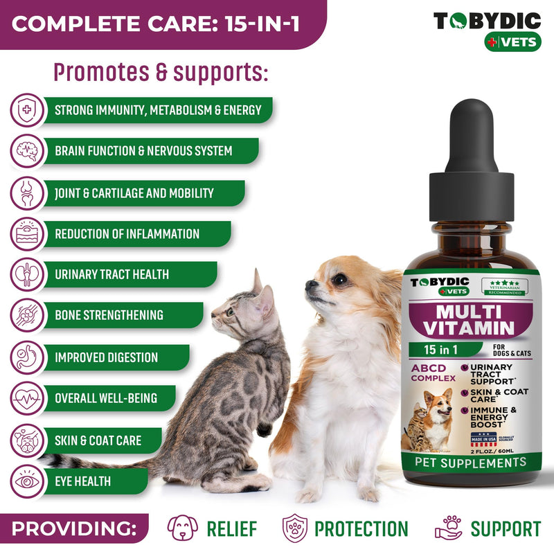 Cat & Dog Multivitamin -15 in 1 Pet Supplements with Cranberry & Glucosamine - Natural Medicine & Support for UTI, Urinary Tract, Bladder, Kidney, Skin Coat, Joints Treatment Made in USA - PawsPlanet Australia