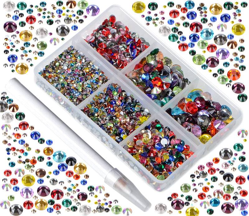 Bymitel 5000 Pieces 6 Mixed Sizes Glue Fix on Glass Rhinestones Round Crystal Gems Flatback for DIY Jewelry Making with one Picking Pen(Mix: SS4-SS30/5000PCS, Mixed Colors) MIX 6-SIZES 5000PCS