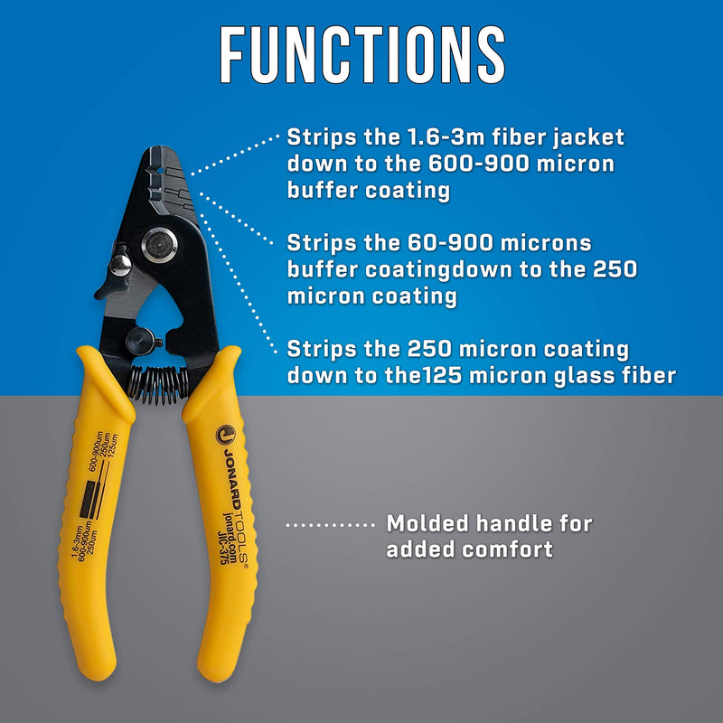 Jonard Tools JIC-375 Three Hole Fiber Optic Stripper with TPR Handle, 6" Length, Оne Расk 3 Hole: 250 μm, 600-900 μm, 1.6-3.0 mm