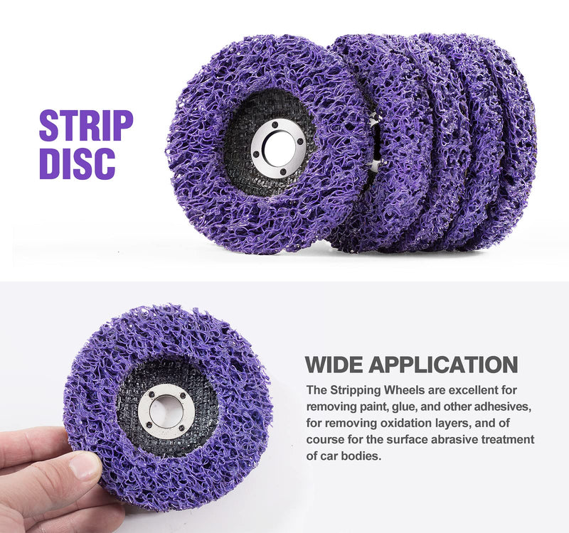 S SATC Strip Discs Abrasive 4'' x 5/8'' Purple Stripping Wheel for Angle Grinder 5PCS Grinders Power Tools for Clean and Remove Paint Rust and Oxidation 5 PCS 4'' x 5/8'' Strip Disc