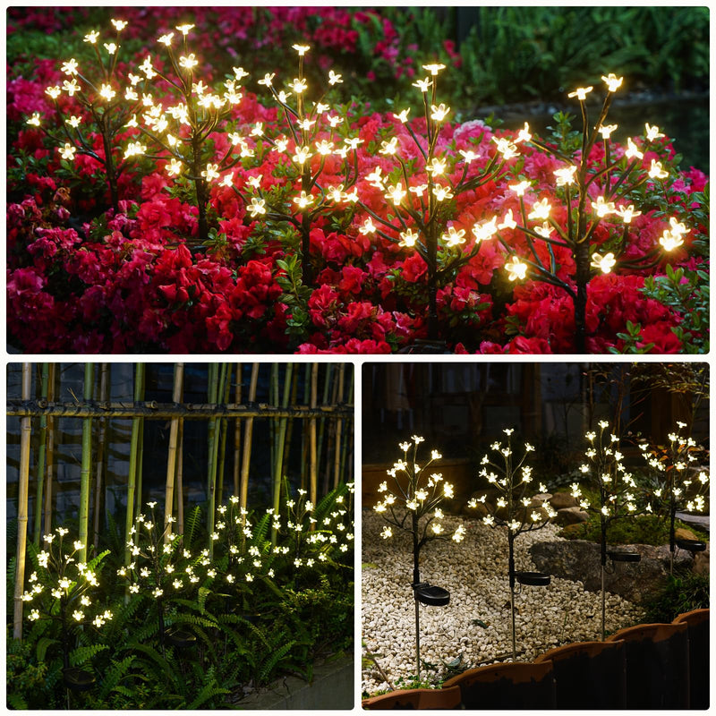 Solar Garden Lights Waterproof, Solar Outdoor Lights Decorative 4Pack, 80Led Solar Powered Flowers Garden Decor, Outdoor Fairy Lights for Yard,Pathway,Lawn,Outside,Garden Christmas Decorations Warm White Cheery 4Pack