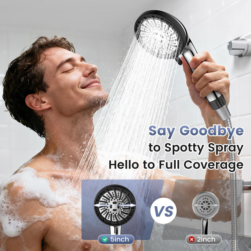 NSF Certified Shower Head with Filters, High Pressure Filtered Shower Head with Handheld 8 Mode, Water Softener Anti-clog Nozzles, Built-in Power Wash, Stainless Steel Hose,Overhead Brackets Chrome