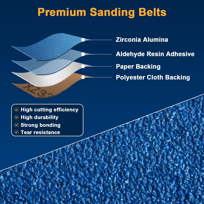 3x21 Inch Sanding Belts, 10 Pack (40, 60, 80, 120, 240 Grit), Zirconia Belt Sander Paper for Metal, Wood, and Plastic 3x21 Inch-10 Pcs