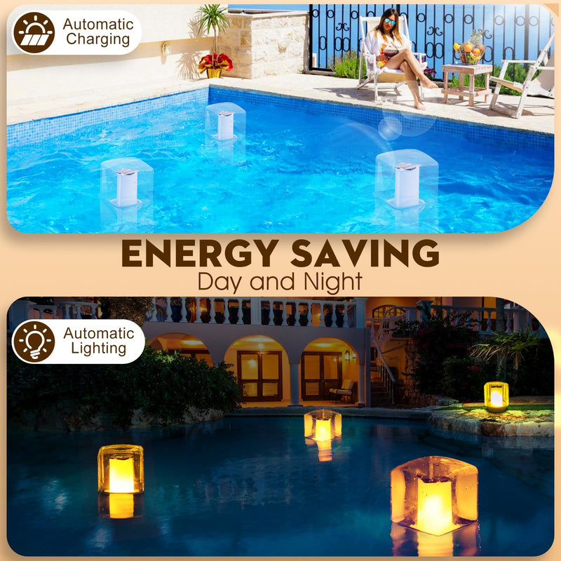 Floating Pool Lights, Solar Flame Pool Lights Waterproof, Square Pool Light, Glow in The Dark Light Up Swimming Pools Accessories,Floating Solar Light for Pools Pond Outdoor-2PCS 2