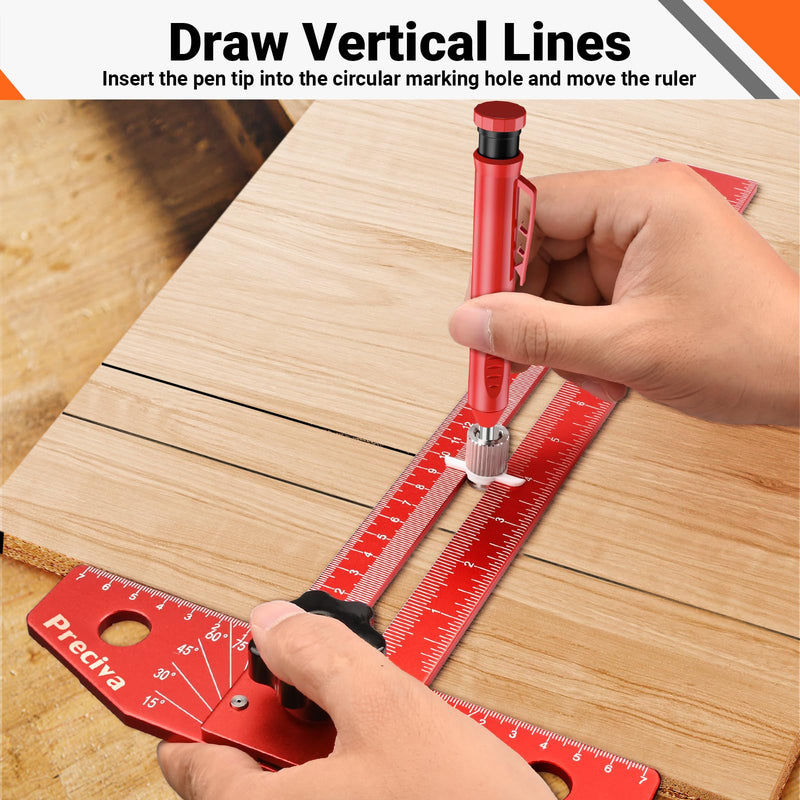 Preciva 13” Carpenter Square Ruler (1/16" Scale) - Foldable Aluminum Alloy T Square with Imperial and Metric Scales, Multi-Purpose Woodworking Square Ruler for Measure Angles, Position, Draw Lines