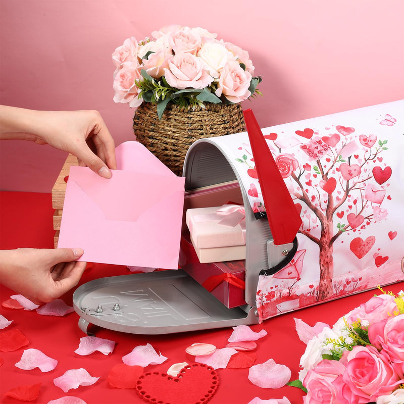 Tiamon Valentines Magnetic Mailbox Cover Valentine's Day Heart Post Box Cover Wraps Valentines Mailbox Covers Standard Size 18 x 21 Inch for Outdoor Yard Home Garden Decorations(Love Tree and Bike) Love Tree and Bike