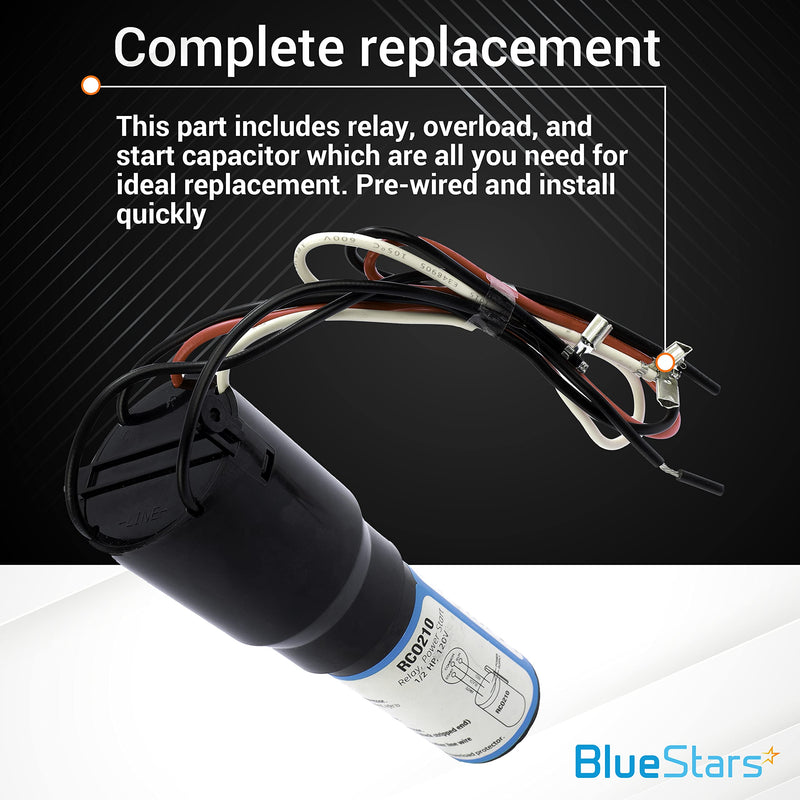 BlueStars Ultra Durable RCO210 3 in 1 Hard Start Capacitor Replacement - RSC Series Solid State Relay Overload & Start Capacitor Combination - 1/3-1/2 H.P. 115VAC