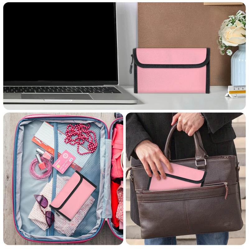 Fireproof Waterproof Document Bag - 5200°F Water Resistant Fire Proof Money Bag, 3 Layers of Heat Insulated Storage with Zipper, 7.9"x5" Portable Files Safe Pouch for Cash Passport (Pink) 7.9"x5" 5200℉ Pink